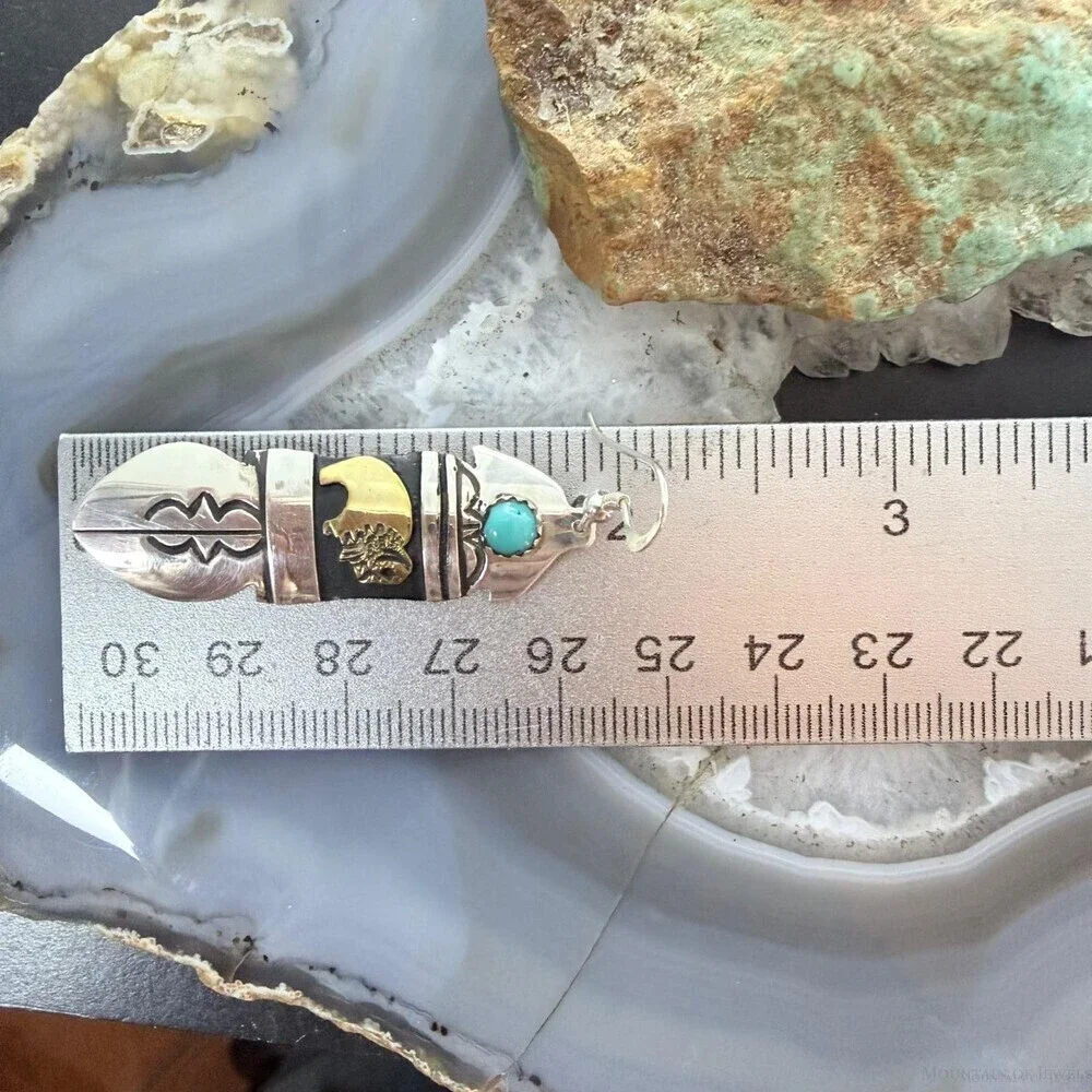 Tommy & Rosita Singer Sterling Silver & GF Bison w/Turquoise Dot Dangle Earrings